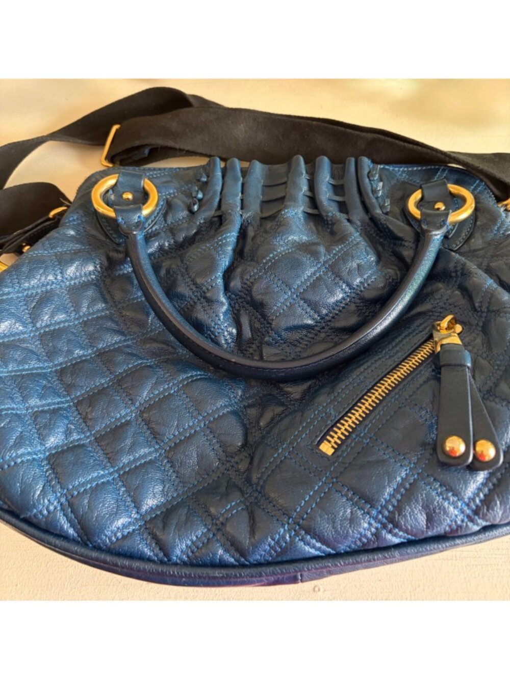 Authentic Marc Jacobs Luxury Cecilia Sapphire Blue Leather Large Satchel Shoulde